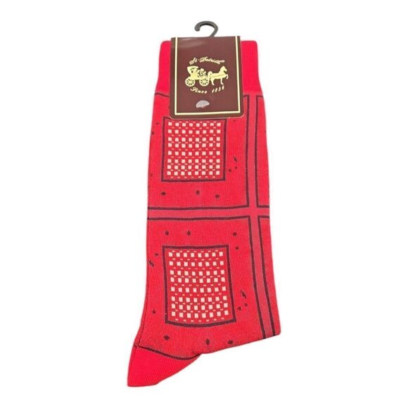 MEN'S ST. PATRICK RED/BLACK ABSTRACT PATTERN ANKLE LENGTH DRESS SOCK S31-1 - Picture 1 of 2